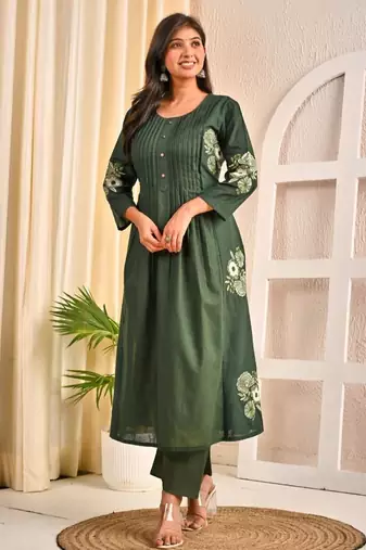 Sarvari olive olive plain cotton kurta sets