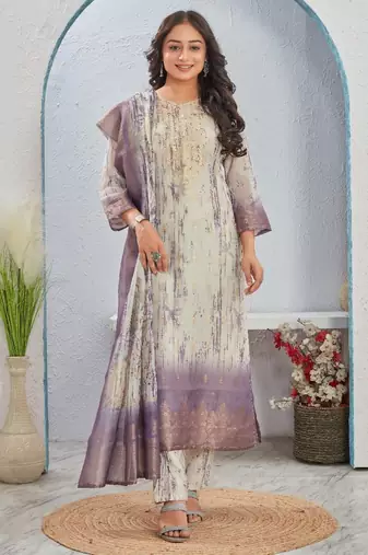 Rekha mauve dark mauve printed blended kurta sets