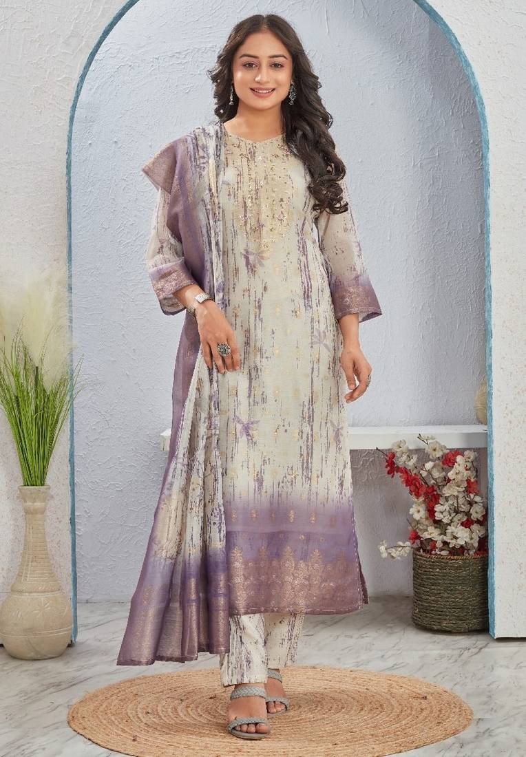Rekha mauve dark mauve printed blended kurta sets