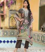 Pavitra hemlock dark grey printed blended kurta sets