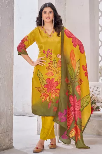 Malti marigold dark yellow embroidered blended kurta sets