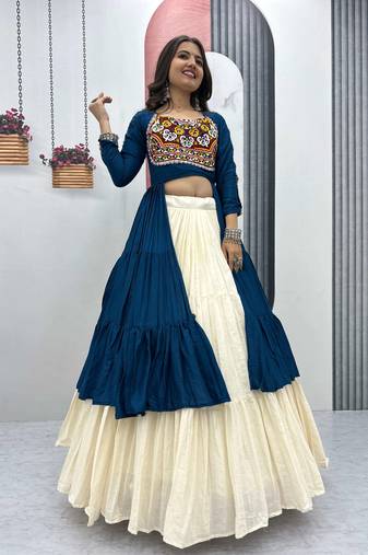 rama Navratri kutchi embroidery work kurti with lehenga
