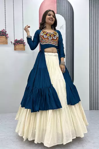 rama Navratri kutchi embroidery work kurti with lehenga