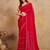 Red Satin Zarkan Siroski work Saree with Unstitched Blouse Piece