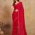 Red Satin Zarkan Siroski work Saree with Unstitched Blouse Piece