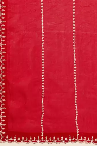 Trendmalls Red Satin Zarkan swarovski work Saree with Unstitched Blouse Piece