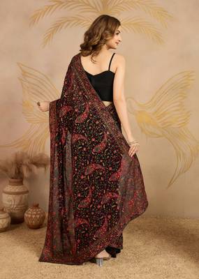 Black Georgette Multi Resham Thread Embroidered Saree with Unstitched Blouse 2