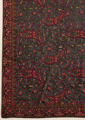 Black Georgette Multi Resham Thread Embroidered Saree with Unstitched Blouse 5