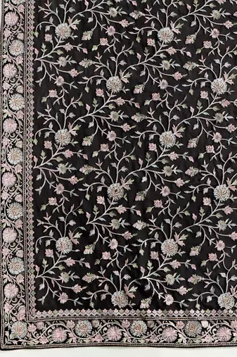 Georgette Multi Resham Thread Embroidered Saree with Unstitched Blouse