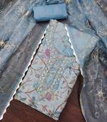 Women's blue viscose organza handwork unstitched dress material