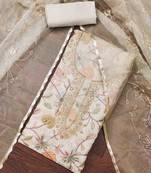 Women's cream viscose organza handwork unstitched dress material