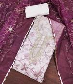 Women's wine viscose organza handwork unstitched dress material