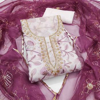 Women's wine viscose organza handwork unstitched dress material 2