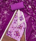 Women's purple banarasi cotton print handwork unstitched dress material