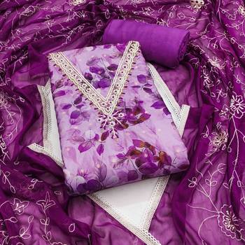 Women's purple banarasi cotton print handwork unstitched dress material 2