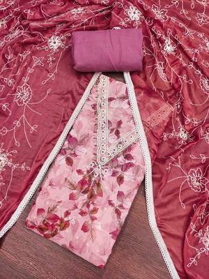 Women's onion banarasi cotton print handwork unstitched dress material 1