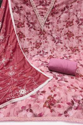 Women's onion banarasi cotton print handwork unstitched dress material 3