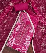 Women's magenta organza print handwork unstitched dress material
