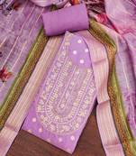 Women's lavender banarasi embroidered unstitched dress material