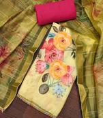 Women's yellow jam cotton print handwork unstitched dress material