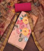 Women's peach jam cotton print handwork unstitched dress material