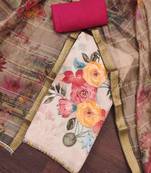 Women's beige jam cotton print handwork unstitched dress material