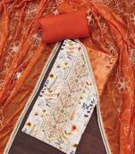 Women's off-white cambric cotton digital handwork unstitched dress material