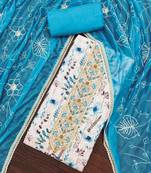 Women's off-white cambric cotton digital handwork unstitched dress material