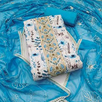 Women's off-white cambric cotton digital handwork unstitched dress material 2