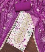 Women's off-white cambric cotton digital handwork unstitched dress material