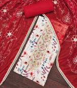 Women's off-white cambric cotton digital handwork unstitched dress material