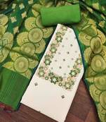 Women's off-white cotton embroidered unstitched dress material