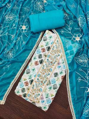 Women's multicolor cambric cotton digital handwork unstitched dress material 1