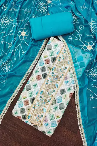 Women's multicolor cambric cotton digital handwork unstitched dress material