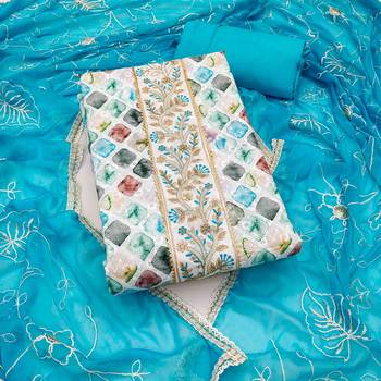Women's multicolor cambric cotton digital handwork unstitched dress material 2