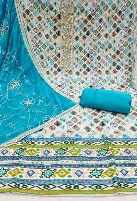 Women's multicolor cambric cotton digital handwork unstitched dress material 3