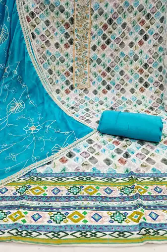 Women's multicolor cambric cotton digital handwork unstitched dress material