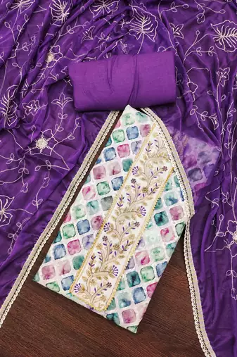Women's multicolor cambric cotton digital handwork unstitched dress material