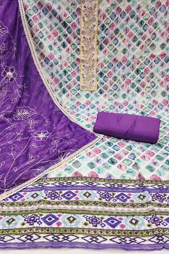 Women's multicolor cambric cotton digital handwork unstitched dress material