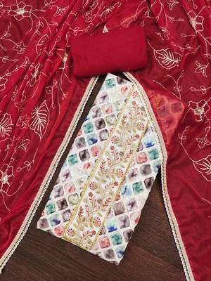 Women's multicolor cambric cotton digital handwork unstitched dress material 1