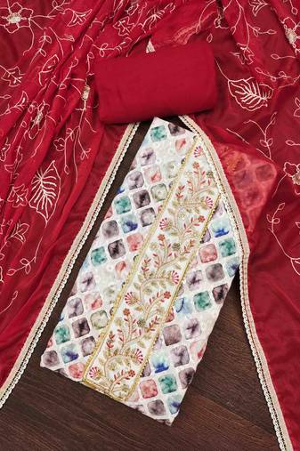 Women's multicolor cambric cotton digital handwork unstitched dress material