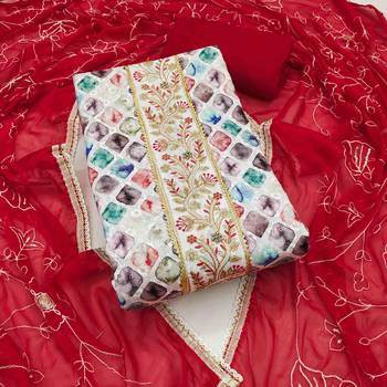Women's multicolor cambric cotton digital handwork unstitched dress material 2