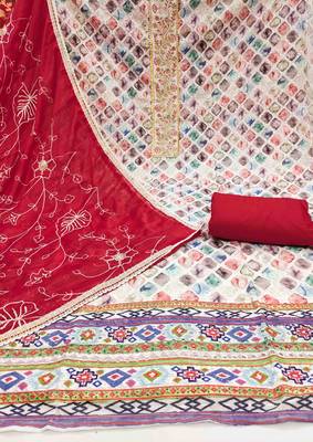 Women's multicolor cambric cotton digital handwork unstitched dress material 3