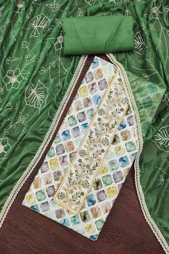 Women's multicolor cambric cotton digital handwork unstitched dress material