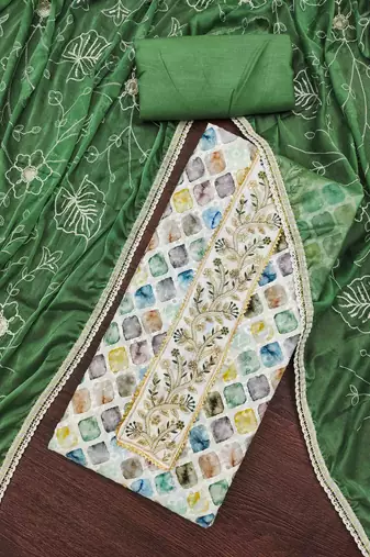 Women's multicolor cambric cotton digital handwork unstitched dress material