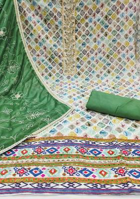 Women's multicolor cambric cotton digital handwork unstitched dress material 3