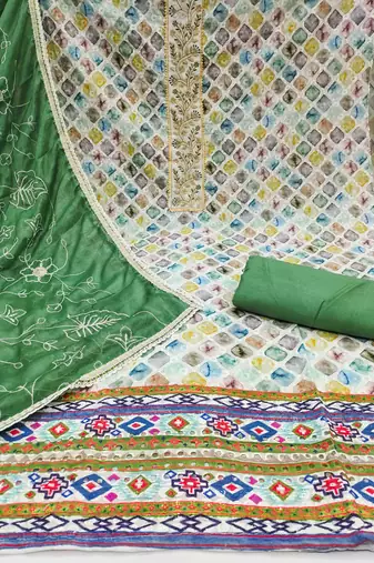 Women's multicolor cambric cotton digital handwork unstitched dress material