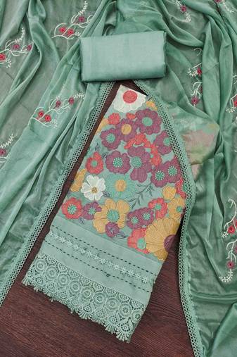 Women's pistapremium roman cotton embroidered unstitched dress material