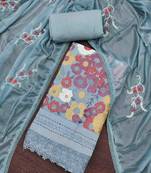 Women's greypremium roman cotton embroidered unstitched dress material