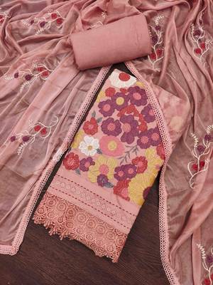 Women's peachpremium roman cotton embroidered unstitched dress material 1